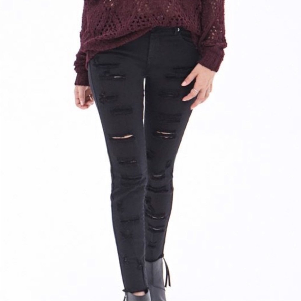 Black distressed ripped SKINNY JEANS distressed jeans pants crop jeans